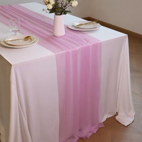 Runner da tavola in chiffon trasparente 75 x 300 cm. Romantico runner da tavola in tulle, decorazione in stile bohémien per matrimoni, feste e addii al nubilato. (1/5)