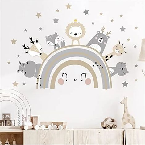 Stickers muraux arc-en-ciel pour chambres d'enfants, stickers muraux autocollants à motifs d'étoiles et d'animaux (1/5)