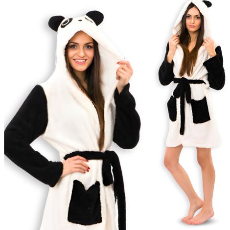 Accappatoio caldo da donna con cappuccio a forma di panda, taglia S (1/5)
