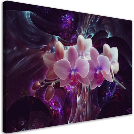 Quadro su tela, Orchidea bianca su uno sfondo scuro - 60x40 (1/4)