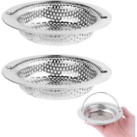 Set of 2 Kitchen Sink Strainers, Stainless Steel Drain Filters with Lift-Up Handle, 8cm Drain Filters, Kitchen Sink Strainer, 11cm x 2cm Height (1/5)