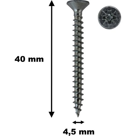 Lot de 100 vis à bois, TF, acier zingué, 4.5 x 40 mm (1/2)