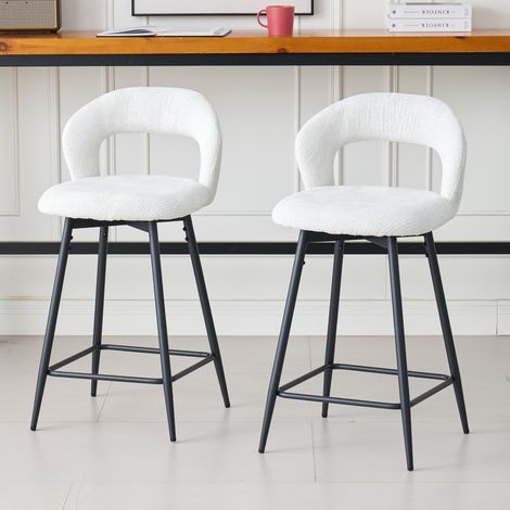 Wokaka Taburete de bar de tela – Juego de 2 sillas altas giratorias para cocina/bar – patas de metal – beige (1/5)