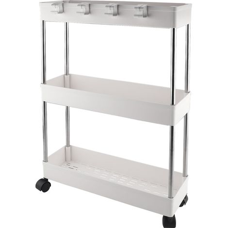 Chariot de Rangement 3 Niveaux, Desserte à roulettes Multifonctionnel Mobile Étagère avec roulettes pour Bureau, Salon, Salle de Bain, Cuisine, Buanderie (Blanc) (1/5)