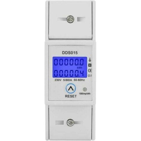 Single Phase Energy Meter 5-80A 230V 50Hz LCD Backlight Single Phase Energy Meter, DIN Rail Mount KWh Meter DDS015, Watt KWh Meter(230V 5-80A 50Hz) (1/4)