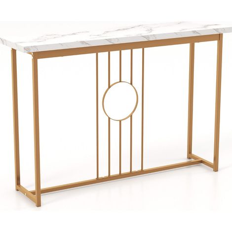Tavolo consolle versatile 120 x 30 x 80,5 cm con pratico contenitore finitura moderna in MDF bianco e metallo dorato 200019603