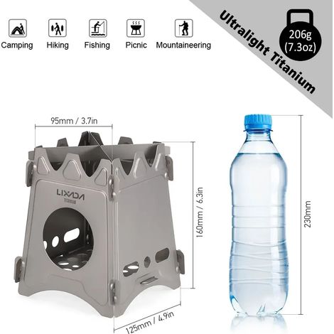 Réchaud à bois de camping compact et pliable en titane avec mini réchaud à alcool, brûleurs pour la cuisine en randonnée et en pique-nique, réchauds de cuisine portables (1/5)