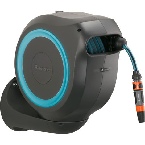 GARDENA Avvolgitubo da parete automatico RollUp M (azzurro): tubo 20 m incluso (18610-20)
