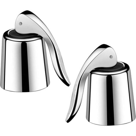 Deux bouchons de bouteille de champagne avec tiges en plastique (avec capuchons) et poignées en alliage. +Base en acier inoxydable (1/5)