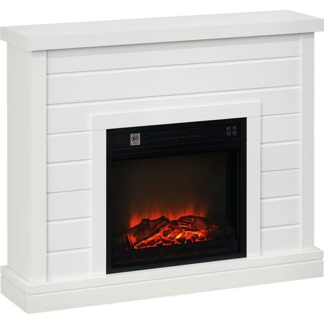 Cheminée électrique effet flamme 3D 3 réglages minuterie télécommande, blanc (1/5)