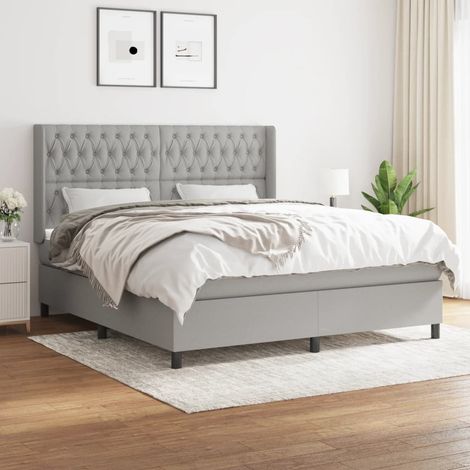 Lit double pour adulte Moderne - Lit à sommier tapissier avec matelas Gris clair 180x200cm Tissu BV111713 - BonneVie (1/5)