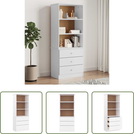 Bücherregal Kiefer - Bücherregal mit Schubladen ALTA Weiß 60x35x142 cm Kiefernholz (1/5)