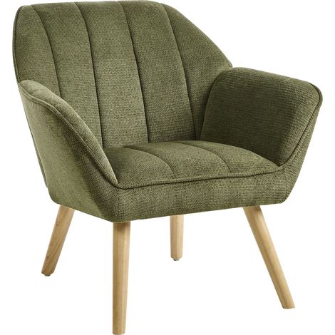 Poltrona in tessuto verde con Gambe in legno di gomma con braccioli Torud