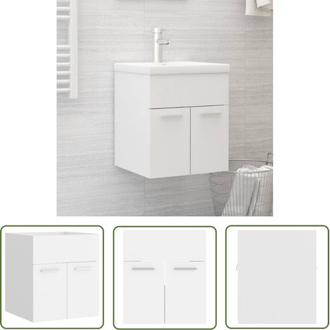 The Living Store Armoire d'évier Blanc 41x38,5x46 cm Bois d’ingénierie - Meuble De Salle De Bain - Armoire Lavabo - Rangement Salle De Bain - Meuble Blanc - Armoire Blanche (1/5)