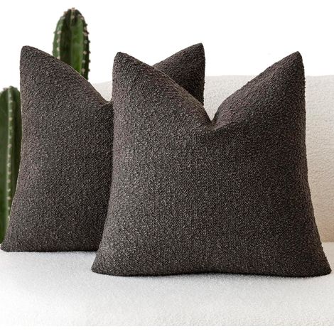 BEBUSINGOTO Lot de 2 taies d'oreiller texturées bouclées, confortables et tissées pour canapé, chambre, salon, décoration d'intérieur, 50 x 50 cm, marron foncé (1/5)
