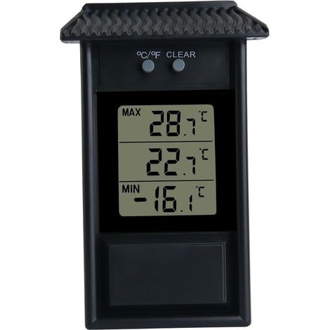 Thermomètre numérique pour les températures maximales et minimales, adapté à une utilisation intérieure et extérieure, affiche la température actuelle, résistant aux intempéries, noir (1/5)
