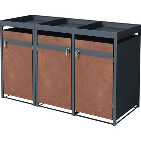 ML-Design Copribidone per Spazzatura per 3 Cestini con Tetto a Fioriera 240L 200x80x124 cm Antracite Effetto Ruggine Acciaio Copribidone per Spazzatura Resistente alle Intemperie Copri Bidone 3 Porte (1/5)