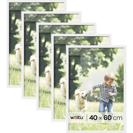 Lot de 5 Cadre Photo 40x60 cm WOLTU, Cadre pour Photo en Bois MDF, Décoration Murale ou sur Table, Blanc