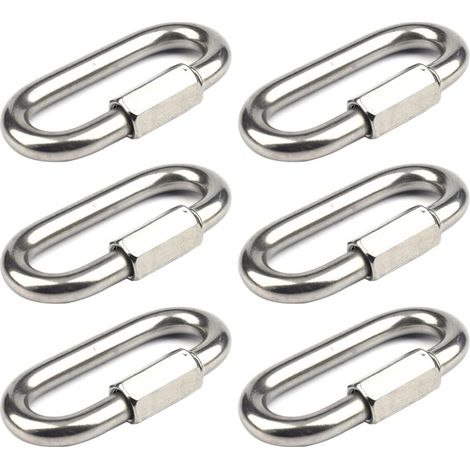 Mousqueton à Vis M8 - Lot de 6 - Acier Inoxydable 304 - Fermeture Sécurisée par Écrou - Cordes Chaînes Gréement Extérieur - 73,5x35,5 mm Argent (1/5)