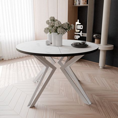 Table à Manger Extensible RAMIRO - 4-6 personnes - Ronde - Bianco - 100-176 x 100 x 76 cm (1/5)