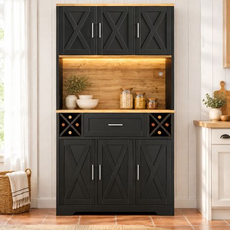 Mobile alto da cucina 105/40/180 cm, con LED RGB, portabottiglie e prese integrate (1/5)