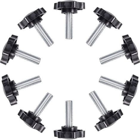 Vis à oreilles, Lot de 10 vis moletées filetées à tête étoile en plastique durable, boutons de poignée en fer, vis de serrage pour loquet de machines, M6x25mm (1/5)