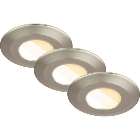 Lot de 3 spots LED encastrables 230V salle de bain Boîtier 50% recyclé, changement de température de couleur, IP44, Ra90, LED Spot, plat, 90x30mm (DxH), nickel mat (1/2)