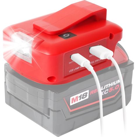 Adaptateur USB/DC Compatible avec Batteries 18V  Double USB, port DC 12V, lampe torche et lumière LED de travail adaptateur uniquement, batterie non incluse (1/5)
