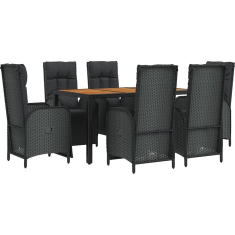 Set da pranzo mobili da giardino mobili da esterno e cuscini 7 pezzi resina intrecciata nera 020014464