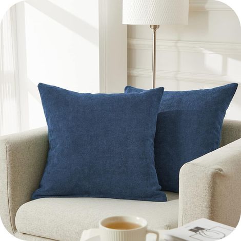 Lot de 2 Housse de Coussin 30x50cm Décoratif Canapé en Chenille Housses Coussin Decoration Chambre Carré Couleur Uni pour Chaise,Voiture,Bureau, Bleu Marine