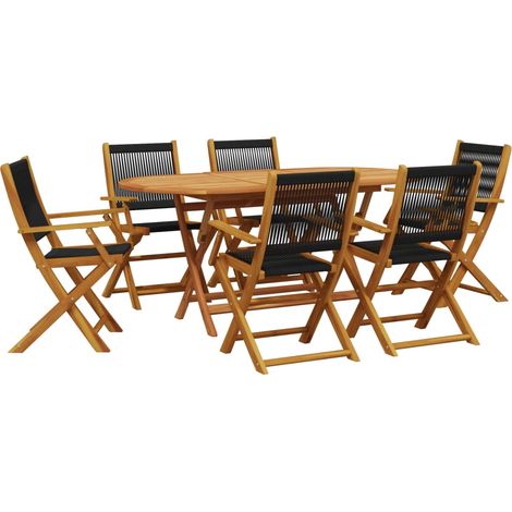 Maison Exclusive - Set Pranzo da Giardino 7 pz Nero Polipropilene e Legno Massello