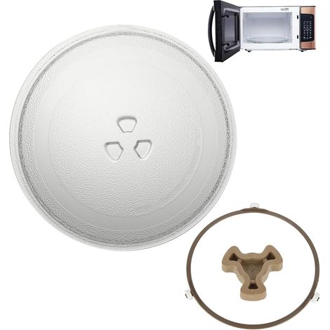 Plateau Micro Onde 24.5cm, Assiette Tournante en Verre Type Y pour Micro-ondes, Rouleau, Anneau rotatif 3 Fixations, pour Micro-Onde (1/5)