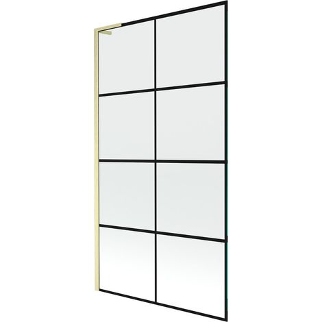 Mexen Next L paravento per vasca da bagno a 1 anta 100 x 150 cm, griglia nera, oro spazzolato - 895-100-000-03-77-55 (1/5)