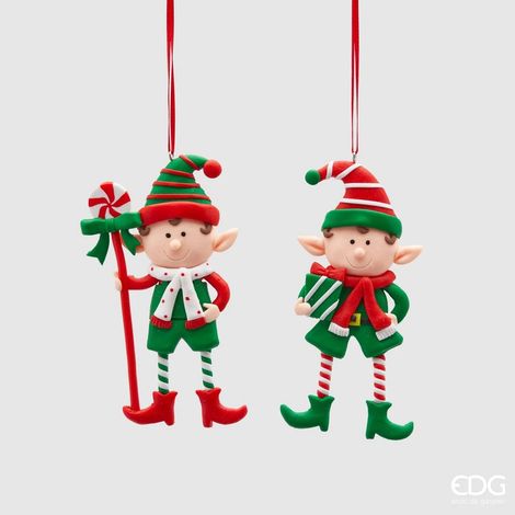 EDG Decorazione Elfo Clay H12,5 2 Pezzi Assortiti