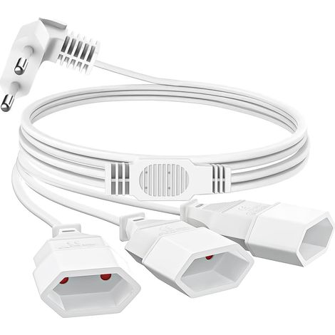 Rallonge électrique Câble d'extension Rallonge Prise Plate 2 en 1 Extra Plat Câble d'alimentation 20 CM 250V/2,5A Fiche européenne pour TV Ordinateur Moniteur Lampe et appareils ménagers (3-en-1(3M)) (1/5)