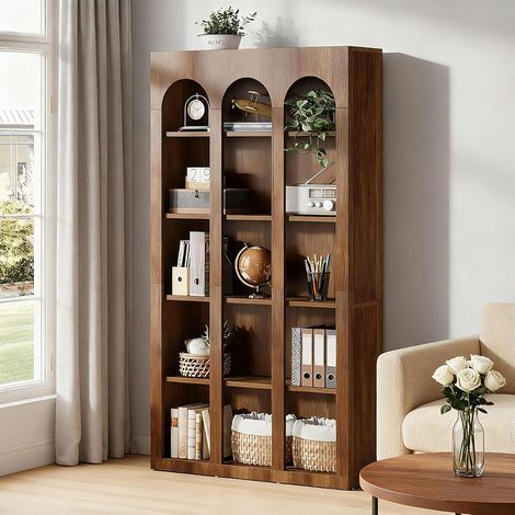 Tribesigns 5-Tier Farmhouse Arched Bookshelf, 70.87-Inch Mid Century Modern Arched Bookcase with Open Shelves, Tall Book Shelf Vintage Display Storage Shelving Unit for Home Office, Rustic Brown (1/5)