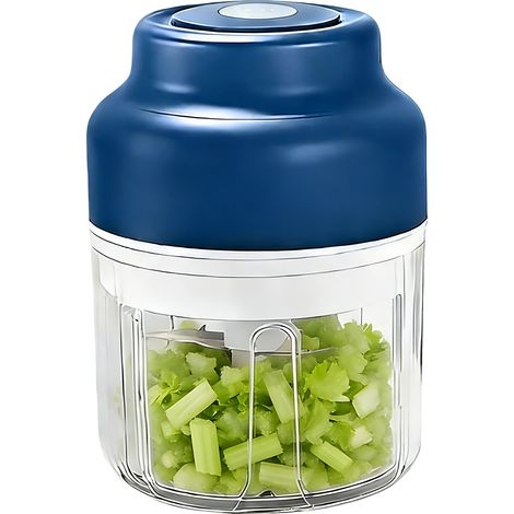Elektrischer Zerkleinerer, 320 ml Fassungsvermögen, 6 Edelstahlklingen, Blau (1/2)