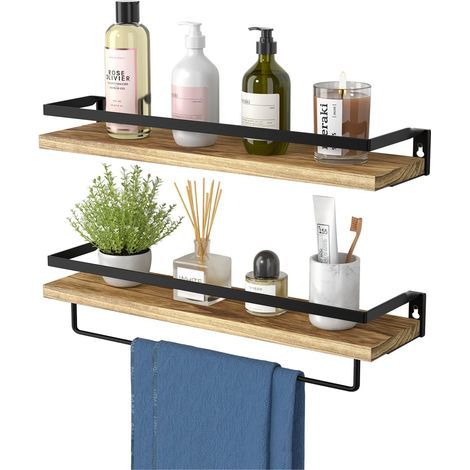 étagère Murale Lot de 2, rustiques étagère Murale avec Longueur de 42 cm, Porte-Serviettes Amovible, étagère Murale pour Salle de Bain, Salon, Chambre, Cuisine, etc (1/5)