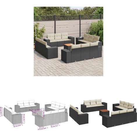 Salon de jardin avec coussins 13 pcs noir résine tressée - Ensemble Salon De Jardin - Meuble Extérieur - Résine Tressée - Rotin Synthétique - Fauteuil Jardin - Home & Living (1/3)