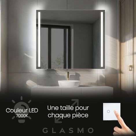 Miroir LED Lumineux 80x70 cm Claire - Horizontal Rectangulaire de Salle de Bain Mural avec éclairage Blanc Froid 7000K (1/5)