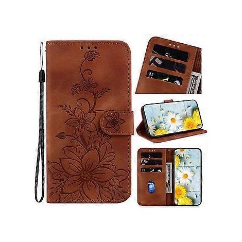 Braune Flip-Wallet-Hülle aus PU-Leder, kompatibel mit dem Samsung Galaxy A53 5G, mit geprägtem Lilienmuster und Kartenhalter (1/5)