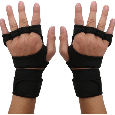 paire de gants de sport en néoprène pour loisirs et fitness, antidérapants, en silicone, fermeture velcro, noirs, taille M (1/5)