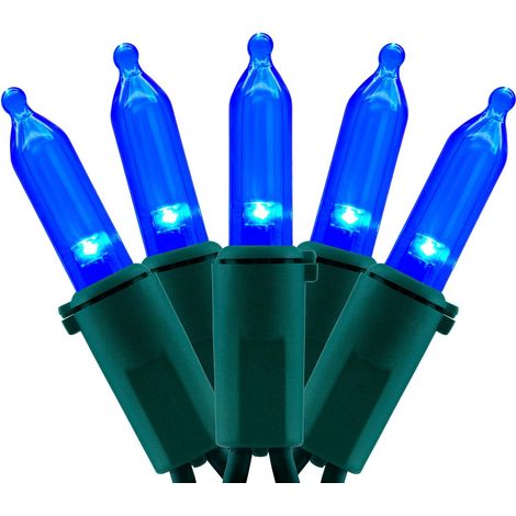 Guirlande lumineuse de Noël à LED bleues avec fil vert, 20 mètres (66 pieds), 200 LED, certifiée UL, qualité commerciale.