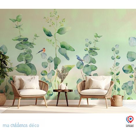 Papier peint : Végétation et oiseaux à l'aquarelle - Intissé - L.200 x H.280 cm (1/5)