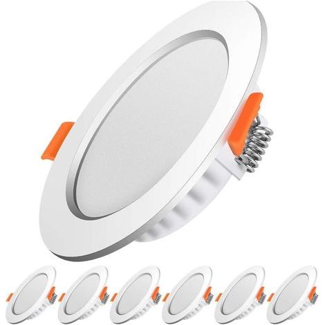 Recessed led spotlight,Extra flat,5W 500lumen equivalent 50W incandescent,Round ultraslim cold white 6000K,230V recessed ceiling lighting,For bathroom,kitchen,living room,set of 6（Aperture:70-80 mm）