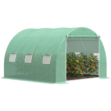 Invernadero de jardín de 9 m², invernadero tipo túnel de 3 x 3 x 2 m con puerta enrollable y 6 ventanas de malla de acero PE verde. (1/5)