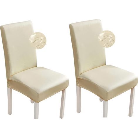 Lot de 2 housses de chaise en cuir PU – Beige clair – Imperméables (1/5)