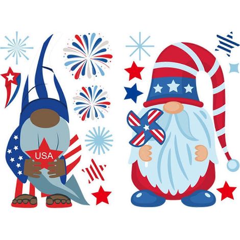 feuilles d'autocollants en PVC, autocollants de gnomes patriotiques, autocollants pour la fête du 4 juillet (1/4)
