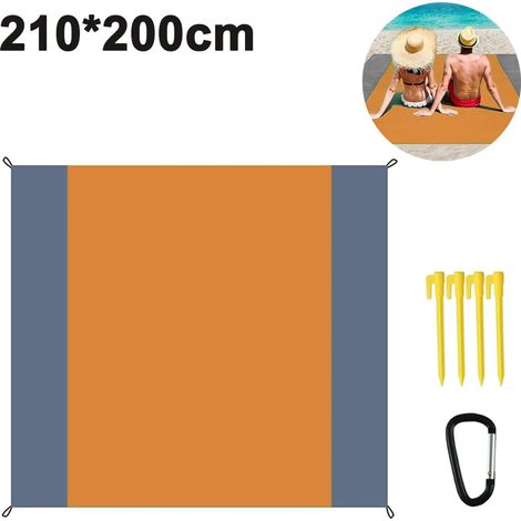 Tapis de pique-nique imperméable Tapis de plage Accessoires de plage - Tapis de pique-nique épais sans sable 210200 cm, avec 4 piquets métalliques, pour la plage, le camping, le pique-nique (1/5)