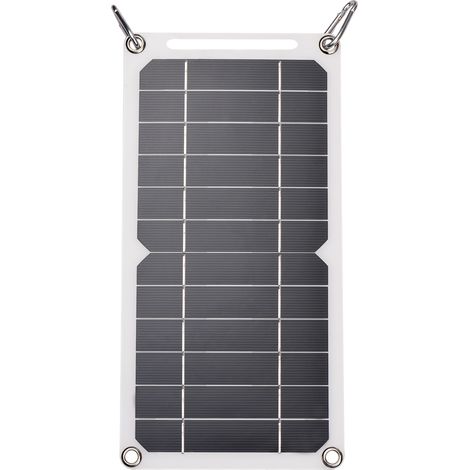 Panneau solaire 6 W 5 V avec port USB, 2 mousquetons, cellules en silicium monocristallin pour camping en plein air, escalade, randonnée, voyage, compatible avec les smartphones iPhone (1/5)